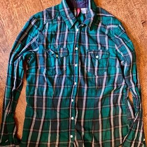 H & M green and blue flannel shirt, size US 12
